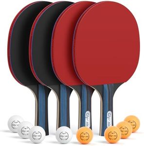 Glymnis Ping Pong Paddles Set of 4 Table Tennis Rackets with 8 Balls, Storage Case for Indoor Outdoor Table Tennis Paddle Game Accessories