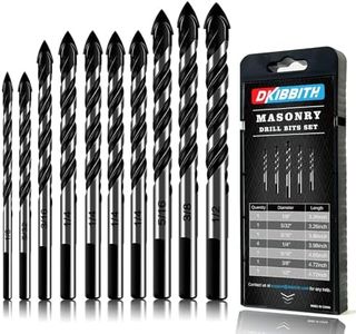 10-Piece Masonry Drill Bit Set for Concrete Tile Glass Ceramic Brick,1/8 to 1/2 Inch Drilling Bits with Triangle Handle,Tungsten Steel Alloy Tip.（Black）