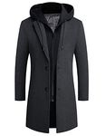 iCKER Men's Wool Woolen Coat Long Trench Coat Winter Casual Jacket Slim Fit Overcoat, Grey 4(cotton), L