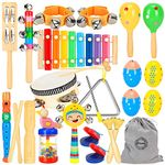 Ehome Toddler Musical Instruments, Wooden Music Set for Toddlers 1-3, Musical Percussion Toys for Kids, Preschool Educational Montessori Play for Baby Boys Girls with Storage Bag(27PCS)