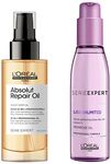 L'OREAL PROFESSIONNEL PARIS Absolut Repair Oil 10-In-1 Multi-Benefit Leave-In Hair Serum, 90Ml & L'Oréal Professionnel Serie Expert Liss Unlimited Blow Dry Serum 125 Ml, For Frizz-Free Hair