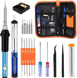 Comprehensive 20-in-1 Soldering Iron Kit - 60W Electric Welding Set with Adjustable Temperature, Quick Heat Ceramic Technology, Portable Carry Bag, Ideal for DIY, Beginners & Professionals, VIC