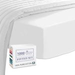 Pizuna Luxurious Cotton Super King Fitted Sheet White, 1000 Thread Count 100% Long Staple Cotton Superking Fitted Sheet 180x200 cm, Sateen Weave Thick Sheet Extra Deep 40 cm Fit - 1 PC
