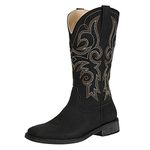 SheSole Women's Square Toe Western Cowgirl Cowboy Boots Mid Calf Embroidered Black UK Size 9