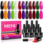 MEFA Pink Gel Nail Polish Set, 12 Colors Red Black White Glitter Gel Polish Soak Off UV Led Orange Purple Nail Gel Manicure at Home DIY Salon for Women