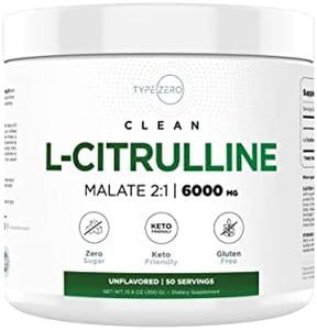 Type Zero Ultra Clean L Citrulline Malate Powder 6000mg (2:1 Ratio) Unflavored - Nitrous Oxide Booster Pre Workout Supplements for Men Blood Flow Strength & Endurance