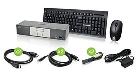 IOGEAR 2-Port 4K UHD DisplayPort KVMP with Wireless Keyboard and Mouse (GCS1902-KM)