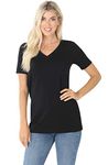 Zenana Cotton V-Neck Short Sleeve TEE Black XL