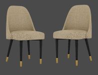 PHIRKCRAFT Wooden Accent Chair Set of 2 | Barrel Chair with Velvet Fabric | Dining Chairs with Cushion for Living Room, Drawing Room, Bedroom & Office | Beige