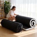 Tiita Futon Mattress 4” Thick Folding Roll Up Sleeping Pad with Bag & Strap, Bed Topper Mat for Guest, Lounger and Travel, Black, Full Size