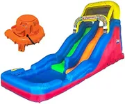 Banzai Double Drop Raceway 120 Inch High 2 Lane Inflatable Outdoor Backyard Water Slide Splash Pool with Climbing Wall for Kids Ages 5 to 12