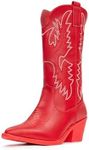 IUV Cowboy Boots For Women Western Boots Cowgirl Boots Pull On Pointy Toe Mid Calf Boots, Red, 10