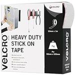 VELCRO Brand, Heavy Duty Stick On Tape, Cut-to-Length Industrial Extra Strong Double Sided Hook & Loop Self Adhesive Tape Perfect for Room Décor & Home, Office, Garage Use, White, 50mm x 1m