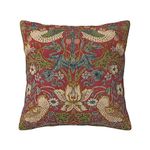 ChangQingArt William Morris Strawberry Thief Red Throw Pillow Case Home Decor Living Room Cushion Case for Bed Couch Car 18x18 Inch