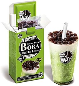 J WAY Instant Boba Bubble Pearl Matcha Milk Tea Kit with Authentic Brown Sugar Tapioca Boba, Ready in Under One Minute, Paper Straws Included - 3 Servings