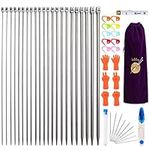 50pcs Knitting Needle Set, BetterJonny 35cm 2mm(B)-8mm(L) Straight Single Pointed Stainless Steel Sweater Needles Set with Needle Stoppers Flannel Bag Locking Stitch Makers Large-Eye Blunt Needles