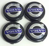 4 x Volvo alloy wheels, centre hub caps, 64 mm, black / blue, C70, S60, V60, V70, S80, XC90