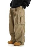 Verdusa Men's Drawstring Waist Pocket Side Loose Cargo Pants Baggy Joggers Khaki M