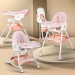 Baybee Liora 4 in 1 High Chair for Baby with Recliner & Convertible Rocking Chair | Kids Toddler Feeding Booster Seat with Tray, Wheels & Safety Belt | Baby Feeding Chairs 6 Months to 3 Years (Pink)