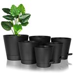 FORAGIFT Self-Watering Plant Pots Indoor, 20/17.5/16.5/15/14/12.5cm Plastic Flowerpots with Drainage Holes Saucer and Reservoir, Indoor Modern Decorative Planters for All House Plants, Black