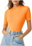 Verdusa Women's Casual Basic Mock Neck Short Sleeve Rib Knit Tee Top Orange Large