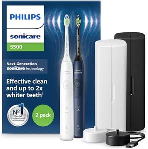 Philips Sonicare 5500 Electric Toothbrush, Sonic Toothbrush with 2 Modes, Pressure Alert, EasyStart, SmarTimer and BrushPacer, White and Navy, 2 Pack, Model HX7119/01 [New Technology]