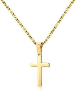 Easter Gifts - Dainty Gold Stainless Steel Cross Pendant Necklaces for Men Women Teen Boy Pendant Chain 18 Inch Gold Jewelry Fathers Day Valentines Gifts Husband Grandpa Boyfriend Husband Him Dad