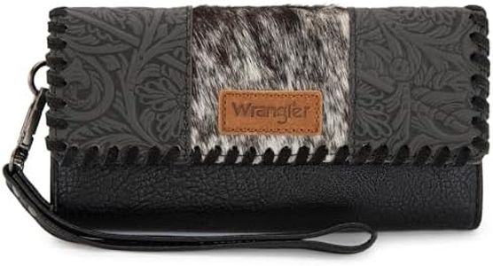 Montana West X Wrangler Women's Cowhide Wallet Trifold Phone Wristlet Wallets, Card Cases & Money Organizers Brown Clutch RFID Wallets for Womens Ladies Female Travel Credit Card Wallet WG196-W0563BK