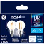 GE Reveal LED Light Bulbs, 60 Watt Eqv, HD+ Light, A15 Ceiling Fan Bulbs, Clear Small Base (2 Pack)