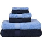 haus & kinder 100% Cotton Towel Set of 6 Combo - 2 Bath, 2 Hand, 2 Face Towels Soft Highly Absorbent Quick Dry for Beach Gym Pool 500 GSM (Sky Blue & Navy)