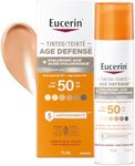 Eucerin Tinted Age Defense SPF 50 Face Sunscreen, Daily Face Sunscreen SPF 50 With Hyaluronic Acid and Antioxidants, Body SPF 50 Lotion with UVA-UVB Sun Protection, Fragrance Free & Non Greasy, 50 ml