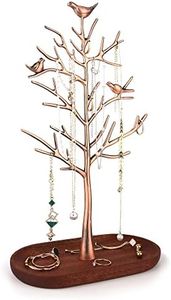 MORE&LESS Branch Jewelry Rack with wood tray,Retro color,Tree Tower Rack Hanging Organizer for Ring Earrings Necklace Bracelet,Suitable for living rooms, bathrooms,offices,etc.