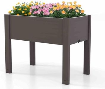 Costway Raised Garden Bed, Self-Watering Planter Box with Water Level Indicator, Drainage Hole & Detachable Space Dividers, Outdoor Plastic Flower Container for Vegetables, Fruits & Herbs (Coffee)