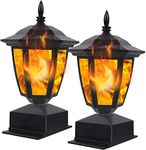 Dynaming Solar Flame Post Lights Outdoor, Solar Powered Lamps Fence Post Cap Lights, Flickering Flame LED Lantern Decorative Waterproof for Garden Deck Patio, Fit 4x4, 5x5 or 6x6 Wooden Posts, 2 Pack