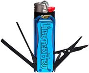 LighterBro Blue Steel - Stainless Steel Sleeve to Transform Your Pocket Lighter - Lighter Case with Poker, Super Sharp Knife & Scissors, Bottle Opener, Screwdrivers, & Keychain Holder