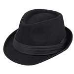 Caysep Kid's Short Brim Black Trilby Fedora Hat - Boys Manhattan-Hat Gangster Fedora hat for 3-8 Years Old (as8, Age, 3_Years, 8_Years, Black, 54cm/Fit for 3-8 Years Old)