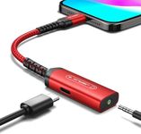 JSAUX USB C to 3.5mm Headphone and Charger Adapter,2-in-1 AUX Mic Jack with PD 60W Fast Charging Compatible for iPhone 15 Pro Max/15 Pro/15, Galaxy S24/S24+/S24 Ultra/S23/S22/S21,iPad Pro-Red