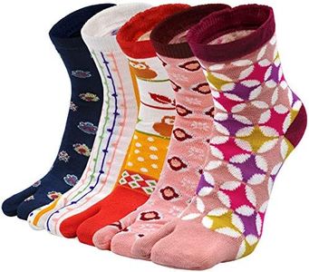 Hellomamma Women's Tabi Flip Flop Socks Two Toe Split Athletic Cotton Colorful Ankle Sock 4pairs, Colorful
