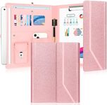 During Portfolio Binder Padfolio Folder,Glitter Faux Leather Business Portfolio Folder for Women A4 / Letter Size Padfolio Organizer Case for Conference Meeting Interview,Glitter Pink