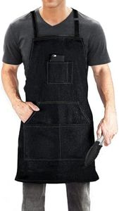 Durable Black Denim Aprons for Men/Women with Pockets Tool Apron Waterproof Adjustable Canvas Apron Lightweight Kitchen Apron Work Apron