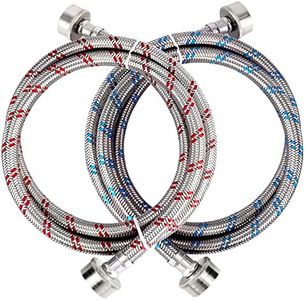 4ft Premium Stainless Steel Washing Machine Hoses Burst Proof 2 Pack by Techecook - Hot and Cold Water Supply Hoses for ALL Washer - 10 YEARS WARRANTY