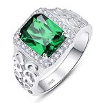 Bonlavie Created Emerald Rings for Man Solid 925 Sterling Silver Rings Emerald Cut 8mm*10mm Round Cut CZ Wedding Engagement Bands Jewelry for Men Size S