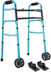 OasisSpace Heavy Duty Folding Walker, Bariatric Walker with 5 Inches Wheels for Seniors Wide Walker Supports up to 500 lbs [Walker Accessories Included] (Heavy Duty Size)