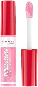 Rimmel Thrillseeker Glassy Gloss 150 Pink Candy, Hydrating Shine, Hyaluronic Acid, Anti-Oxidant Complex, Non-Sticky, Big Applicator, Healthy-Looking Lips, Delicious Scent, Vegan, Cruelty Free