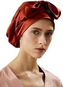 LILYSILK 100% 22MM Pure Mulberry Silk Sleep Cap Womens Natural Silk Bonnet for Sleeping and Hair Care Night Hair Wrap Shower Cap with Long Elastic Band for Stay On Red Clay