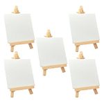 Buzz Cool Wooden Easel with Mini Canvas | Display Tabletop Tripod Stand for Mini Art Decoration | Wooden Canvas Easel for Card Artist Photos Phone Wedding Decoration | 6 inch, 5 pcs