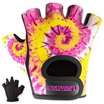 Contraband Pink Label 5347 Womens Design Series Spiral Swirl Tie Dye Print Lifting & Rowing Gloves (Pair) - Lightweight Vegan Medium Padded Amara Leather w/ Grip-Lock Silicone Palm (Large, PY)