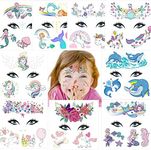 Face tattoos for kids,Unicorn Mermaid Temporary Face Tattoos for Kids Boys Girls, 10 Sheets Kids Stocking Stuffers Children Unicorn Birthday Party Favors, Fake Face Paint Tattoos Waterproof