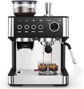 (2025 Upgrade)20 Bar Espresso Machine with Built-in Anti-Clog Coffee Grinder, Expresso Coffee Machines with Milk Steam Wand/Frother/Tamping Tools,Espresso Maker with Grinder for Lattes-Charcoal