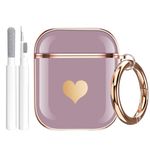 Maxjoy Compatible with Airpods 2nd Generation Case,for Airpods Case Cute Electroplating with Gold Heart Pattern with Cleaner Kit Shockproof Cover for Girls Woman Airpods 2 &1-Shallow Purple